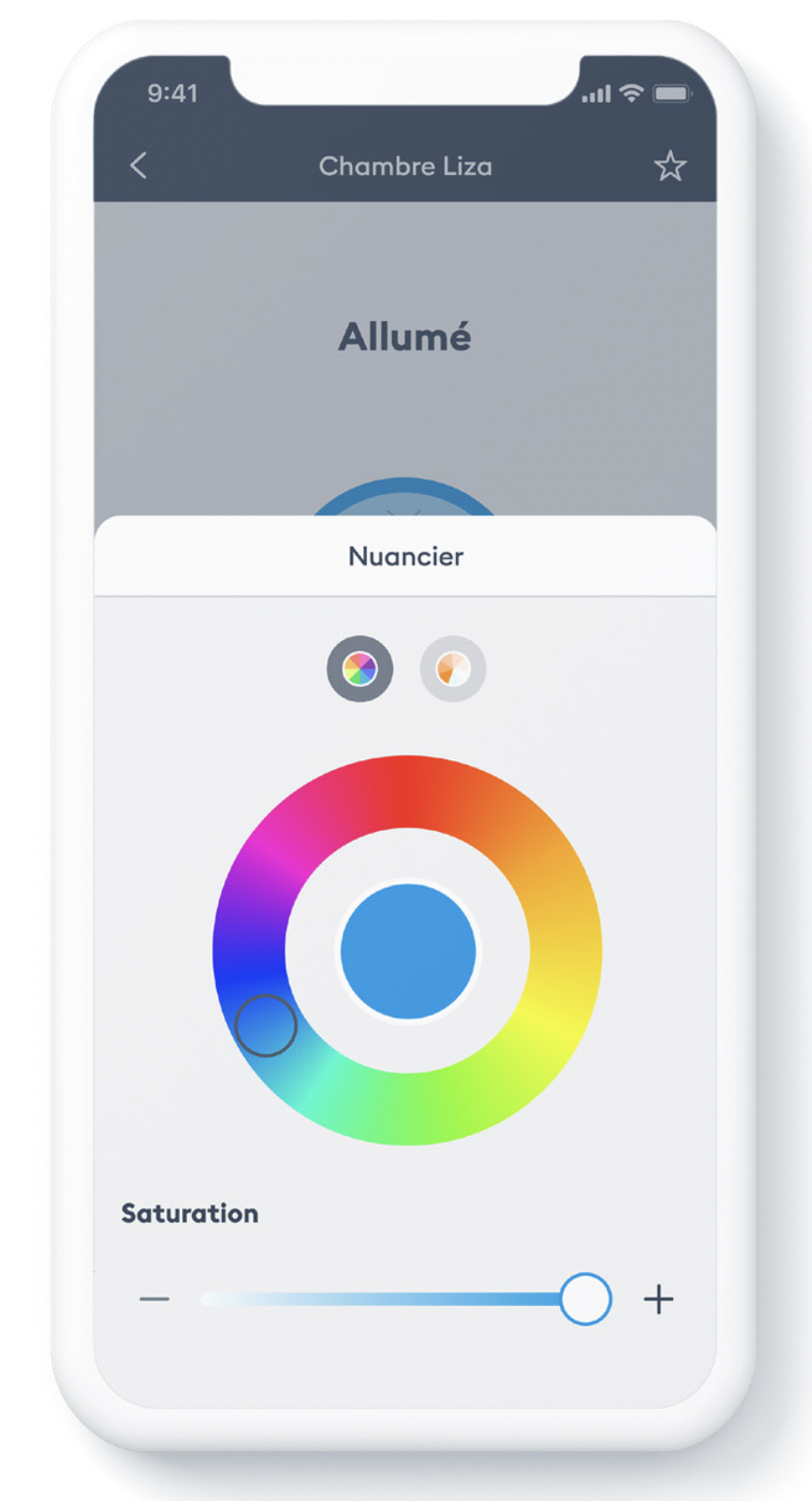Réglage de couleurs sur l'application
